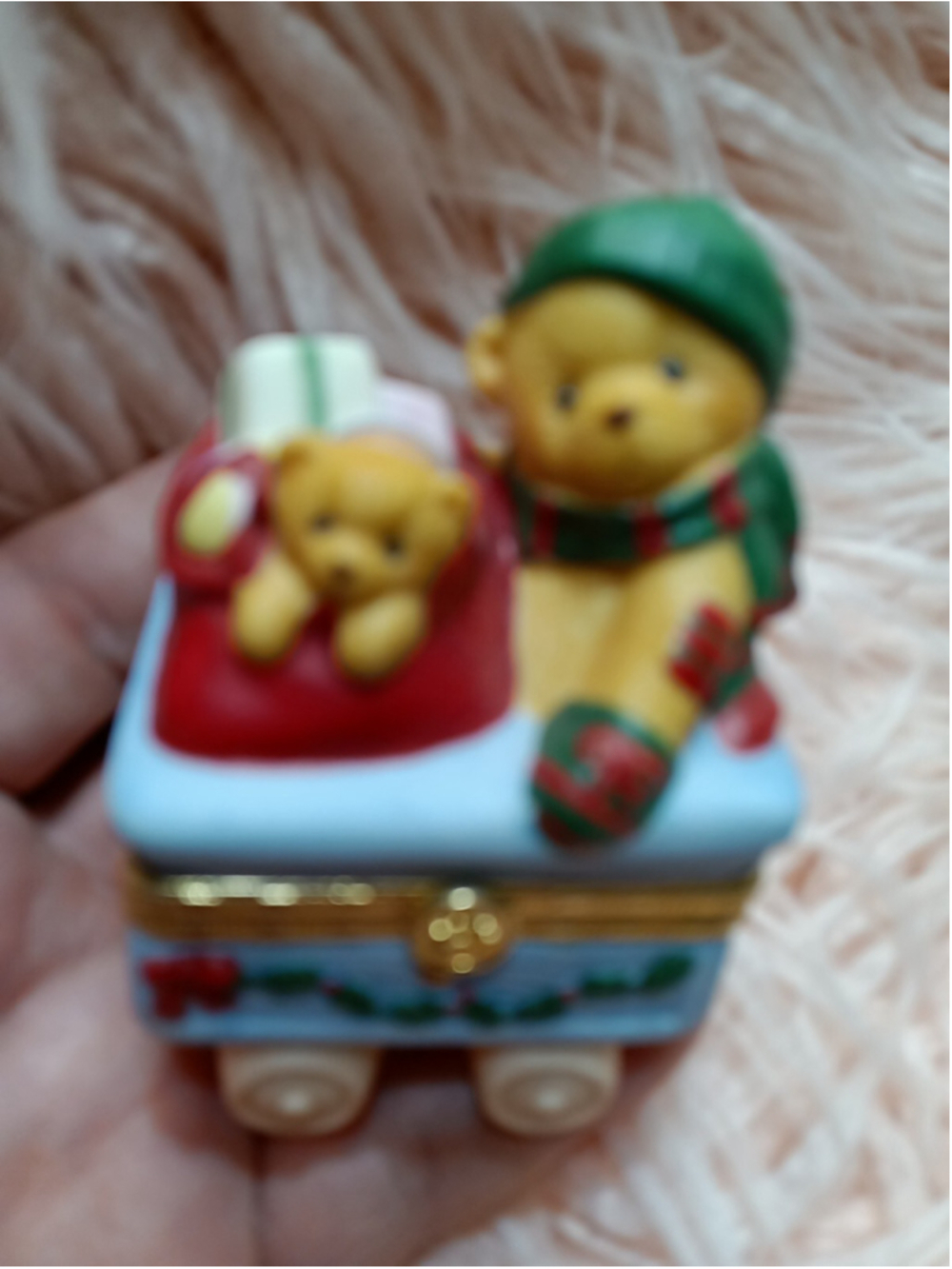 Enesco Cherished Teddies 1997 Figurine Trinket Box 464066 Bear With Bag Of Toys